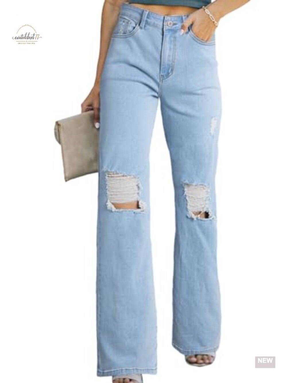 High Waisted Ripped Wide Leg Jeans Stretchy Distressed Denim Pants